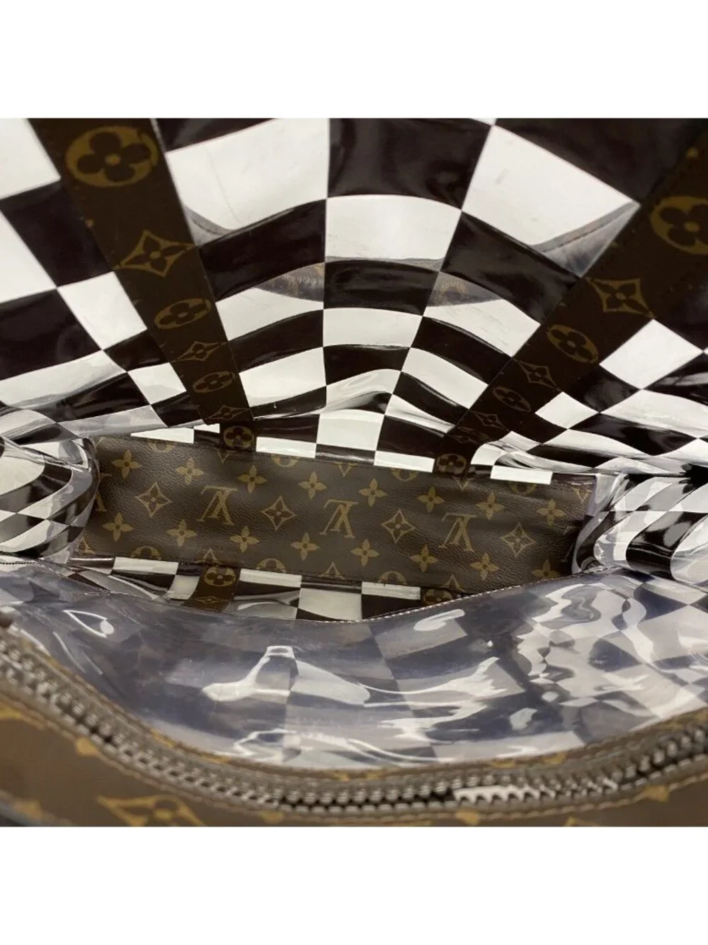 Louis Vuitton Handbag Monogram Chess Sac Plat Brown Clear 2-Way